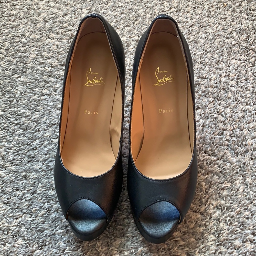 Louboutin Lady Peep Platform Black and Red Sole Heels Sz41 - Picture 4 of 14